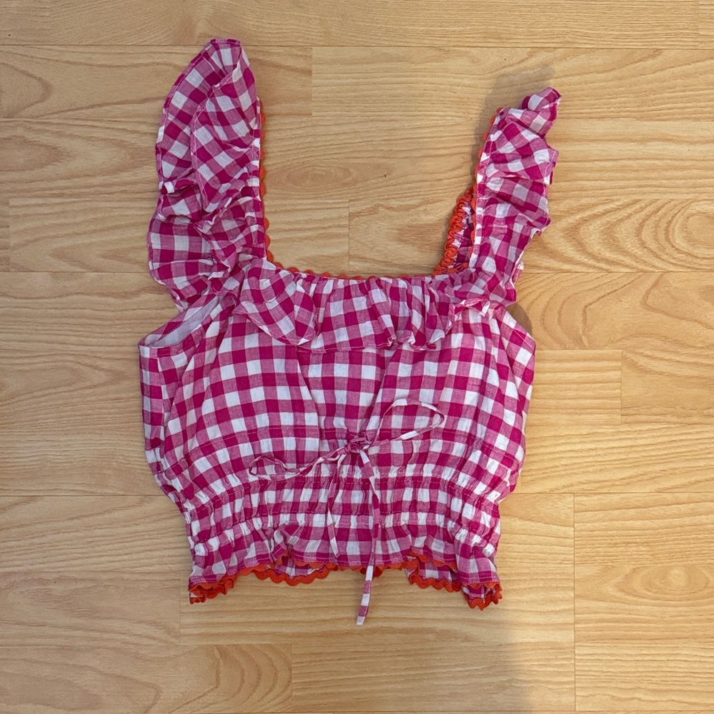 Chic Pink Gingham Ruffle Tank Top